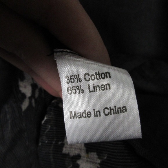 Peacock Ways Tunic Flare L Black Floral Linen Cotton Blouse Boho Lagenlook 286 - Picture 5 of 13